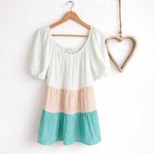 Perch Blu Pepper Boho Color Block Coastal Beach Cottagecore Top Plus Sz 1X White